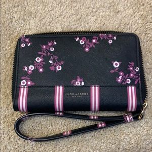 Marc Jacobs black floral leather wristlet wallet